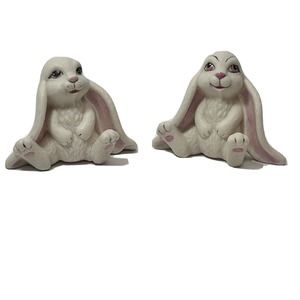 Pair of Vintage Scioto Hand Painted Ceramic Rabbit Figurines Easter